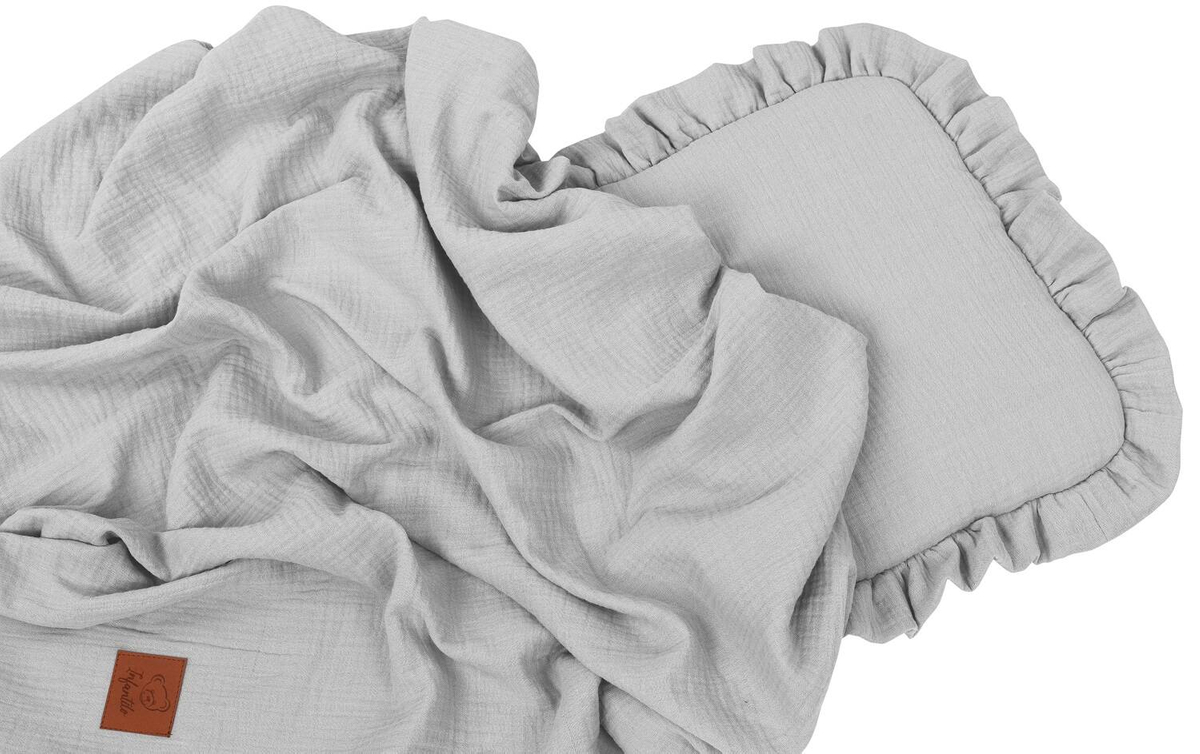 Komplet letni poduszka z falbanką i otulacz MUŚLIN