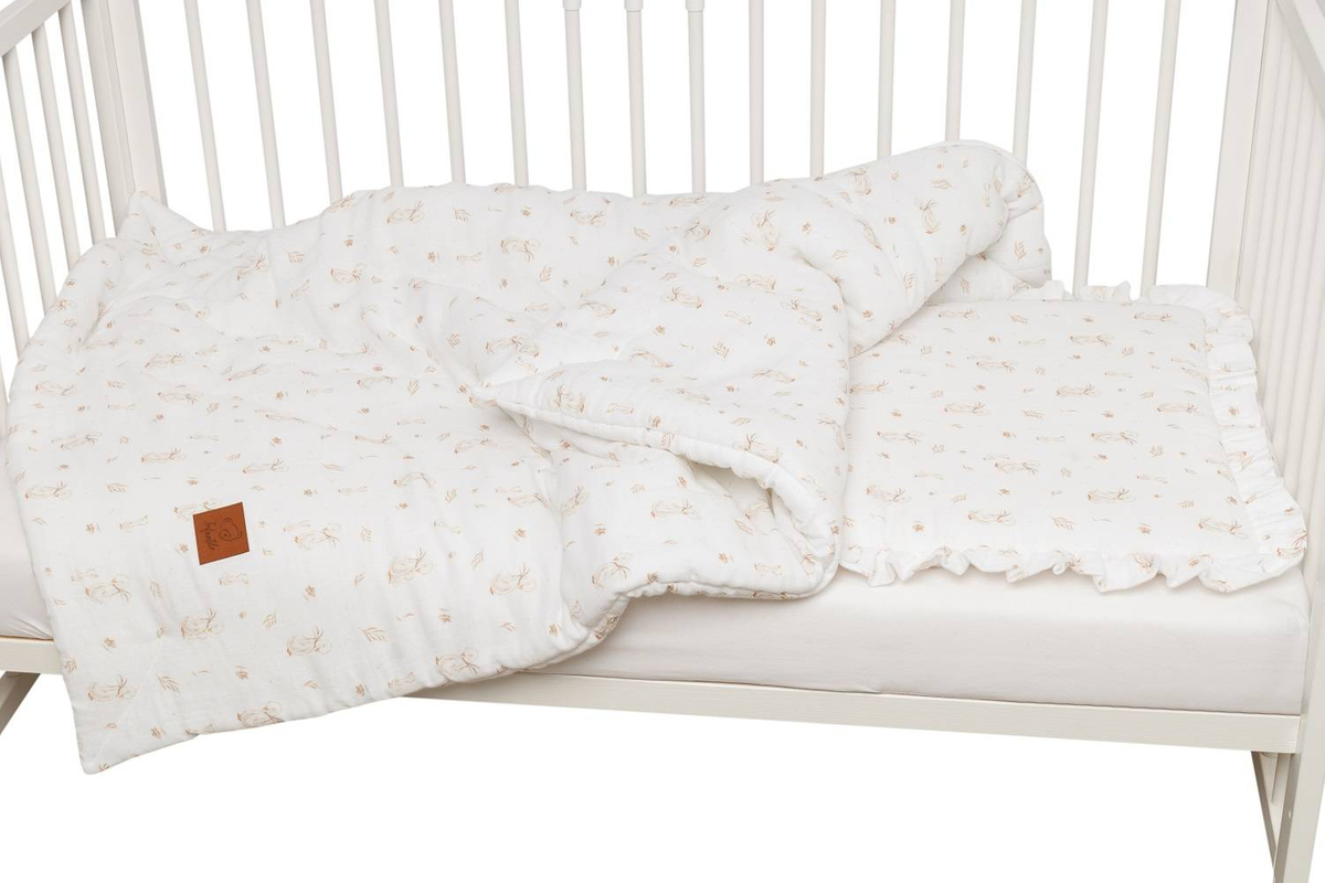 POŚCIEL MUŚLINOWA z falbanką 120x90 kołderka + poduszka WYPEŁNIENIE "MOMMY GOOSE"