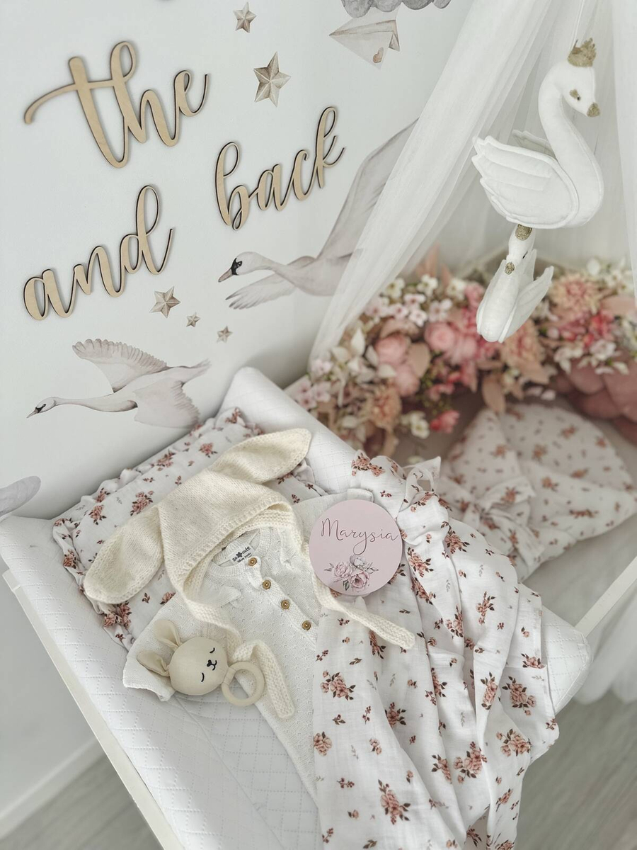 Komplet letni poduszka z falbanką i otulacz MUŚLIN LITTLE FLOWERS