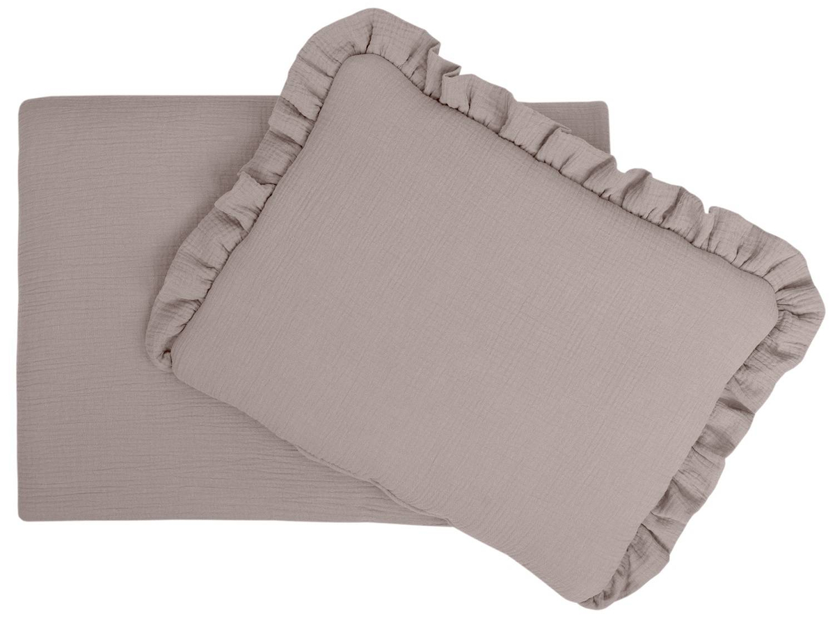 POŚCIEL MUŚLINOWA z falbanką 120x90 kołderka + poduszka WYPEŁNIENIE